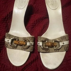 Gucci Brown Logo Slide Sandals with Bamboo Accent